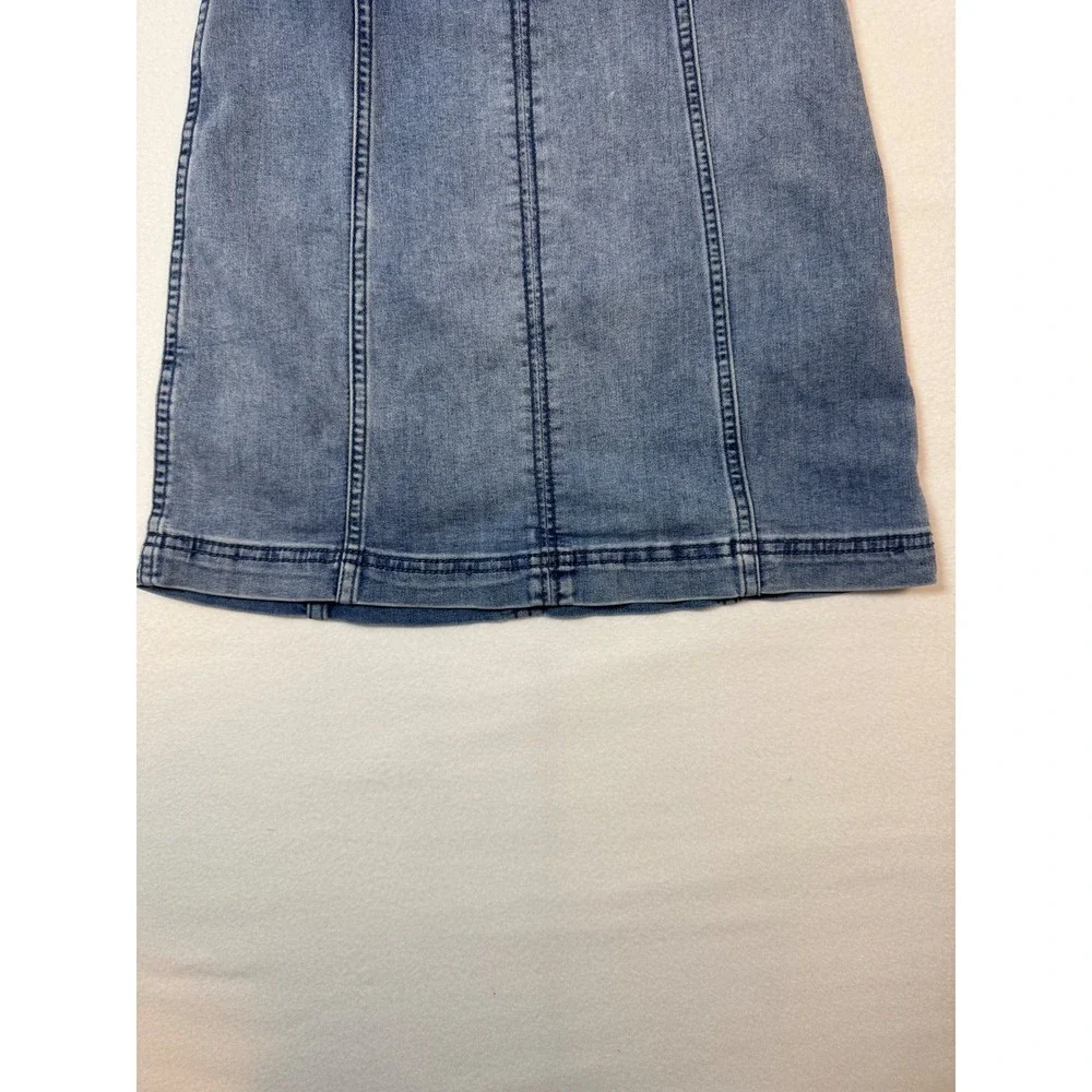 Boho Free People Denim Mini Skirt Womens 8 Blue Medium Wash‎ Seamed Back Zip
